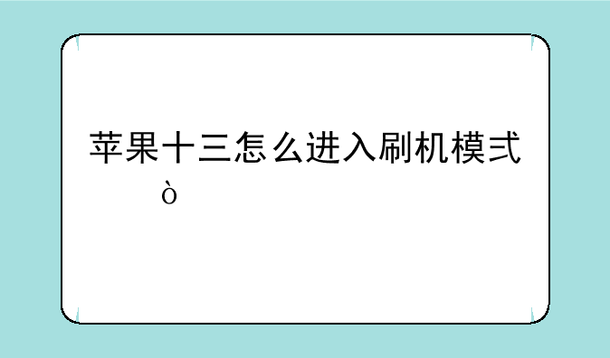 苹果十三怎么进入刷机模式？