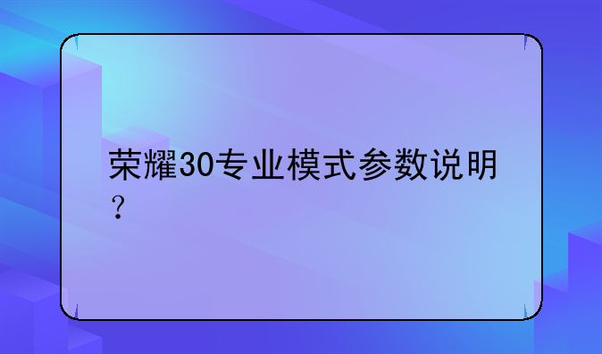 荣耀30专业模式参数说明？