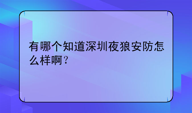 有哪个知道深圳夜狼安防怎么样啊？